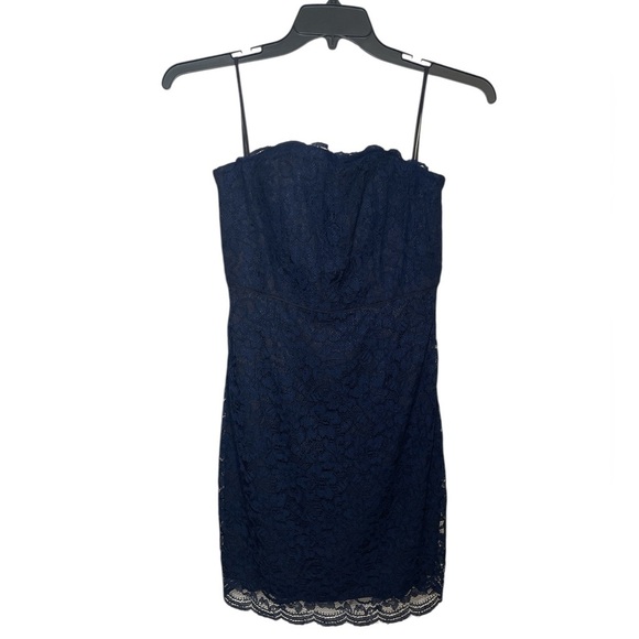 Diane Von Furstenberg Walker, navy blue lace strapless dress sz 8 - Picture 1 of 14